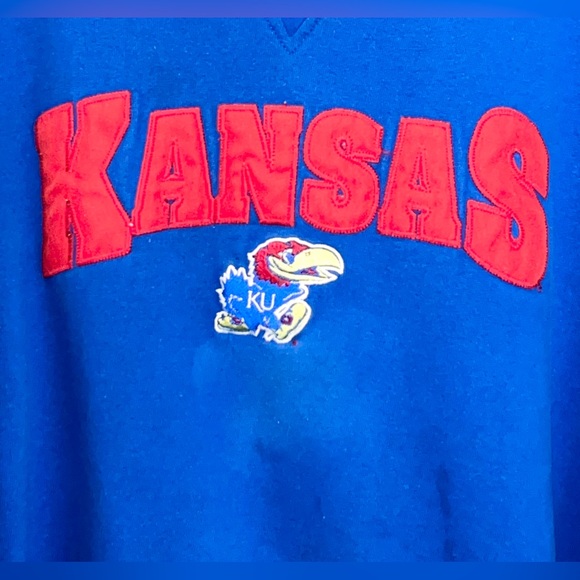 Starter Kansas Jayhawks Sweatshirt Men’s 2XL Royal Blue 90s Logo NCAA College - Picture 2 of 6